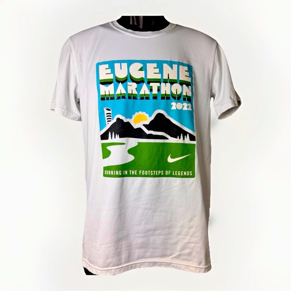 Mens Nike Tee EUGENE MARATHON DRI-FIT White Tshirt Size Small Running
